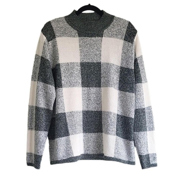 Vintage Green and White Plaid Knit Sweater - Picture 1 of 6